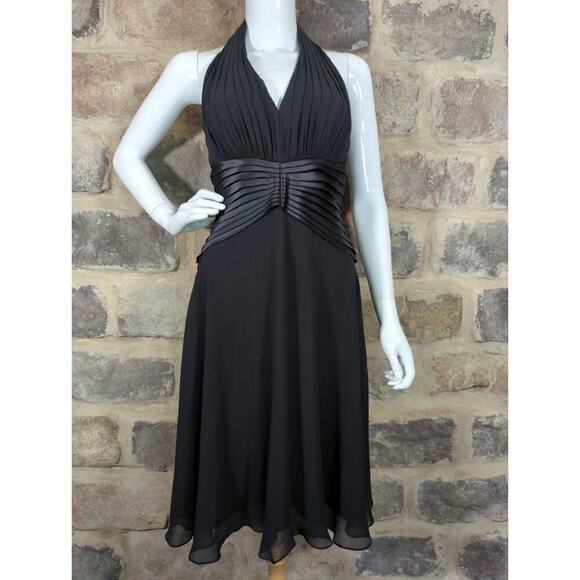 Tadashi Dress Woman's Size 4 Black Halter Silk Cut 100% Silk Formal Midi Elegant - Picture 2 of 12